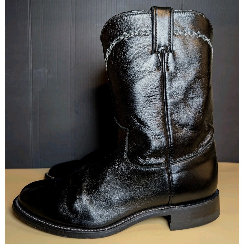 Justin  Men's Royal Black Cow Hide 3233 Full Welt Single Stitch Leather Size 8